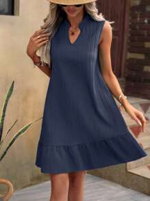 Breezaya Vestido de smock com bainha de babados sólidos, roupas de praia para férias, mulheres