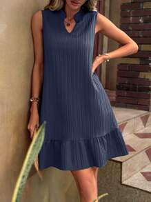 Breezaya Vestido de smock com bainha de babados sólidos, roupas de praia para férias, mulheres