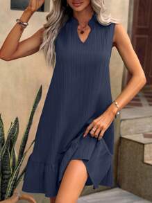 Breezaya Vestido de smock com bainha de babados sólidos, roupas de praia para férias, mulheres