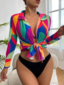 SHEIN Swim Summer Beach Allover Print Kimono - Multicolor - View 6