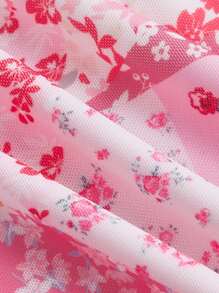 SHEIN MOD 碎花垂領露背交叉吊帶洋裝 - 粉色 - 查看 3