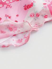 SHEIN MOD 碎花垂領露背交叉吊帶洋裝 - 粉色 - 查看 4