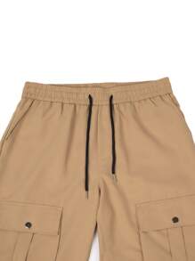 Manfinity LEGND Men Flap Pocket Drawstring Waist Cargo Trousers - Khaki - View 4