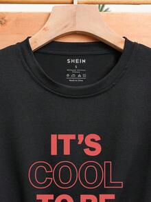 SHEIN LUNE 標語圖案T恤 - 黑色 - 查看 3