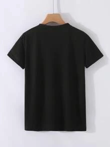 SHEIN LUNE 向日葵和國旗圖案T恤 - 黑色 - 查看 2