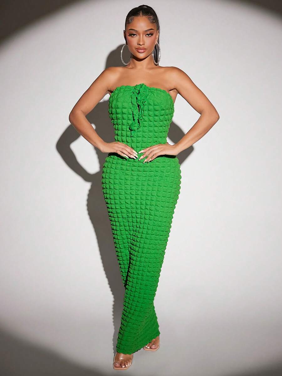 SHEIN SXY Đầm Thắt nút màu trơn Gợi cảm - màu xanh lá - Xem 1