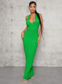 SHEIN SXY Đầm Thắt nút màu trơn Gợi cảm - màu xanh lá - Xem 3