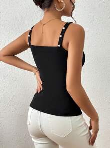 SHEIN Privé Áo khoác và áo lót dành cho xe tăng nữ cườm đính Hội Chữ thập Ngọc trai màu trơn Giải trí - màu đen - Xem 2