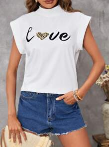 SHEIN LUNE Áo thun nữ In hoa Báo Lá thư Giải trí - trắng - Xem 3