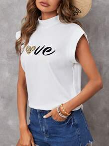 SHEIN LUNE Áo thun nữ In hoa Báo Lá thư Giải trí - trắng - Xem 4