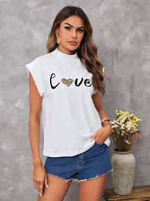 SHEIN LUNE Áo thun nữ In hoa Báo Lá thư Giải trí - trắng - Xem 5