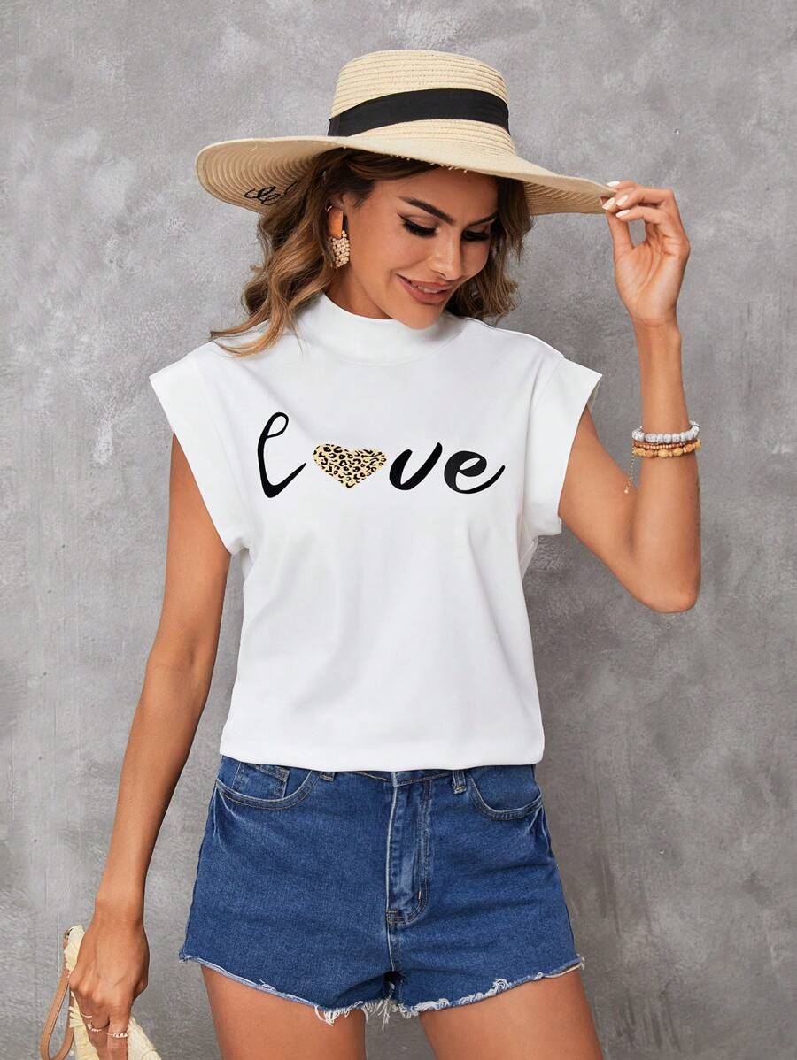 SHEIN LUNE Áo thun nữ In hoa Báo Lá thư Giải trí - trắng - Xem 1