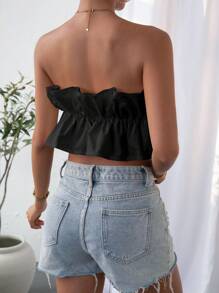 SHEIN Privé لباس علوي بدون حمالات موحدة اللون حافة مكشكشة