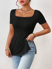 Aveloria Modichic 大圓領下擺開叉T恤 - 黑色 - 查看 6