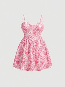 SHEIN MOD Plus Floral Print Cami Dress - Pink - View 1
