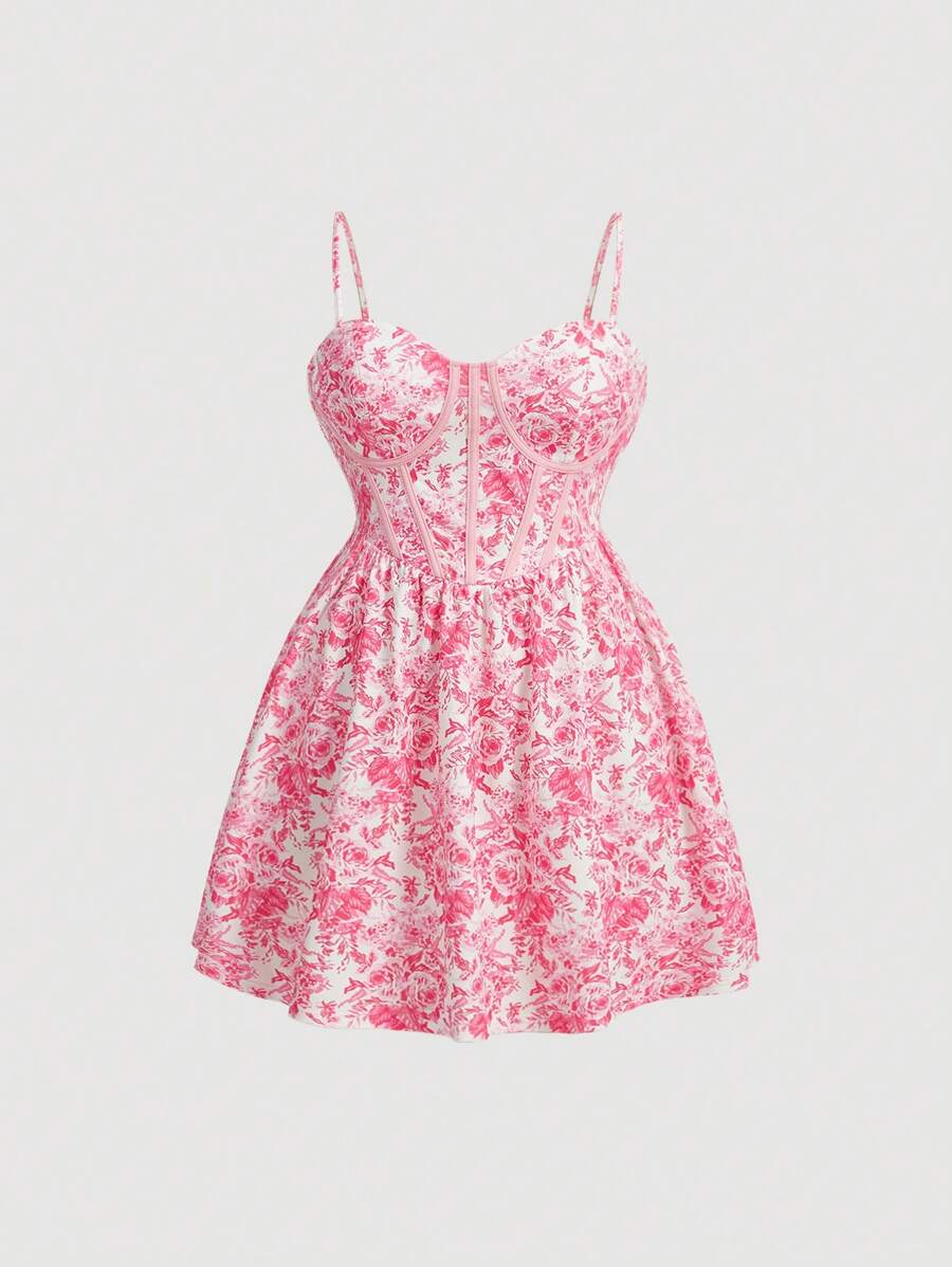 SHEIN MOD Plus Floral Print Cami Dress - Pink - View 1