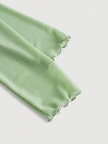 SHEIN MOD Lettuce Trim Mock Neck Seam Detail Top - Mint Green - View 3