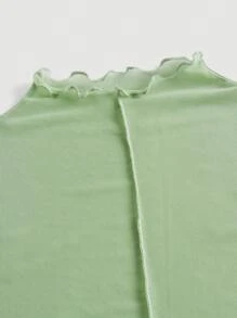 SHEIN MOD Lettuce Trim Mock Neck Seam Detail Top - Mint Green - View 4