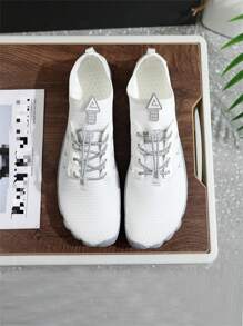 Sporty Sneakers For Men, Drawstring Front Creek Shoes - White - View 4