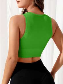 條紋針織V領運動型文胸 - 綠色 - 查看 2