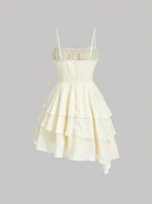 SHEIN MOD Vestido de tirantes unicolor pecho con fruncido bajo a capas - Albaricoque - Ver 2