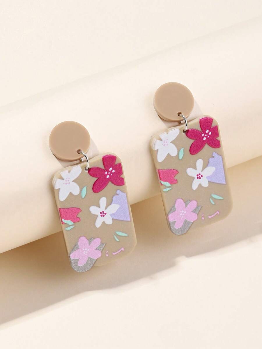 印花幾何耳墜 - 彩色 - 查看 1