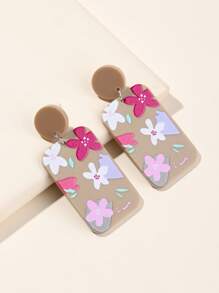 印花幾何耳墜 - 彩色 - 查看 2