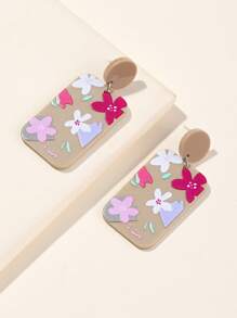 印花幾何耳墜 - 彩色 - 查看 3