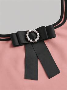 SHEIN MOD Contrast Binding Bow Front Tank Top & Skirt - Coral Pink - View 4