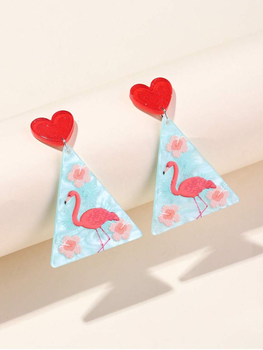 Bông tai thả hình tam giác hoa văn Flamingo - Nhiều màu - Xem 1