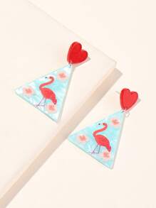 Bông tai thả hình tam giác hoa văn Flamingo - Nhiều màu - Xem 2