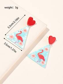 Bông tai thả hình tam giác hoa văn Flamingo - Nhiều màu - Xem 3