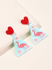 Bông tai thả hình tam giác hoa văn Flamingo - Nhiều màu - Xem 4