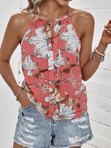 SHEIN LUNE Top halter con estampado floral - Rosa - Ver 6