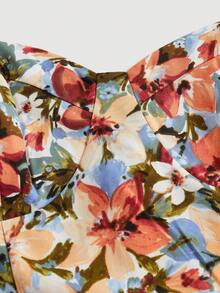 SHEIN MOD Đầm Xù Dây kéo Hoa Tất cả trên in Boho - trái cam - Xem 4