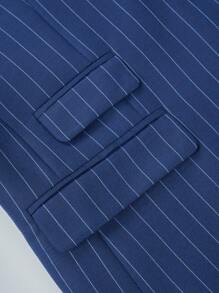 Manfinity Mode 男士1入組細條紋單釦西裝外套&1入組西裝褲套裝 - 藍色 - 查看 6