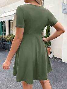 SHEIN Maternity Solid Nursing Dress - Army Green - View 2