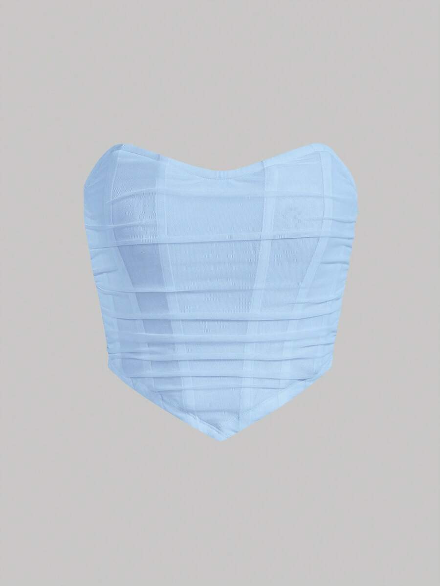 SHEIN MOD Áo nữ Bất đối xứng Xù Dây kéo màu trơn Giải trí - Màu xanh nhạt - Xem 1