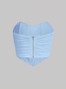 SHEIN MOD Áo nữ Bất đối xứng Xù Dây kéo màu trơn Giải trí - Màu xanh nhạt - Xem 2