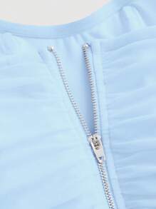 SHEIN MOD Áo nữ Bất đối xứng Xù Dây kéo màu trơn Giải trí - Màu xanh nhạt - Xem 4