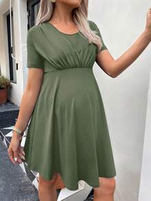 SHEIN Maternity Solid Nursing Dress - Army Green - View 7