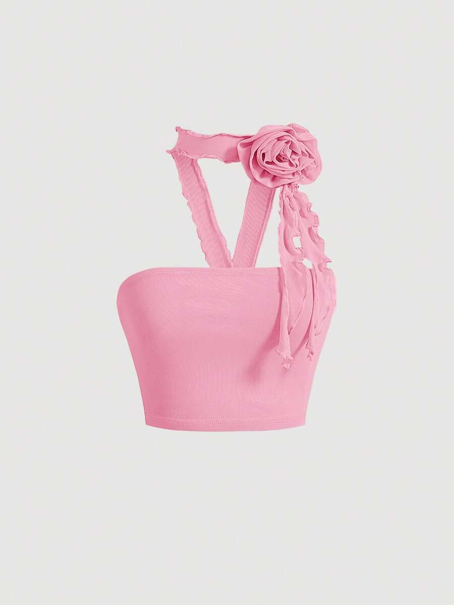 SHEIN MOD 立體花卉掛脖上衣 - 淺粉色 - 查看 1