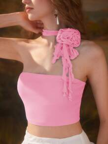 SHEIN MOD 立體花卉掛脖上衣 - 淺粉色 - 查看 2