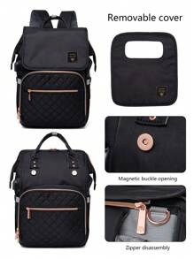 Baby Large Capacity Quilted Diaper Bag - Black - View 5