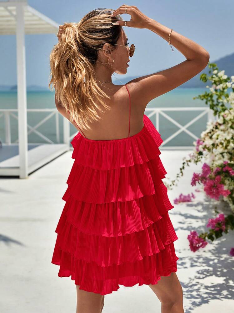 Vivid Eden Camada Bainha Vestido Cami - Vermelho - Visão 2