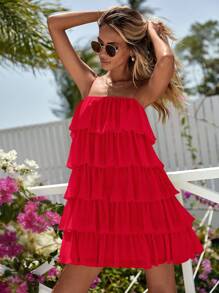 Vivid Eden Layer Hem Cami Dress,Vacation Outfits Woman, Beach Outfits For Woman, Vacation Style