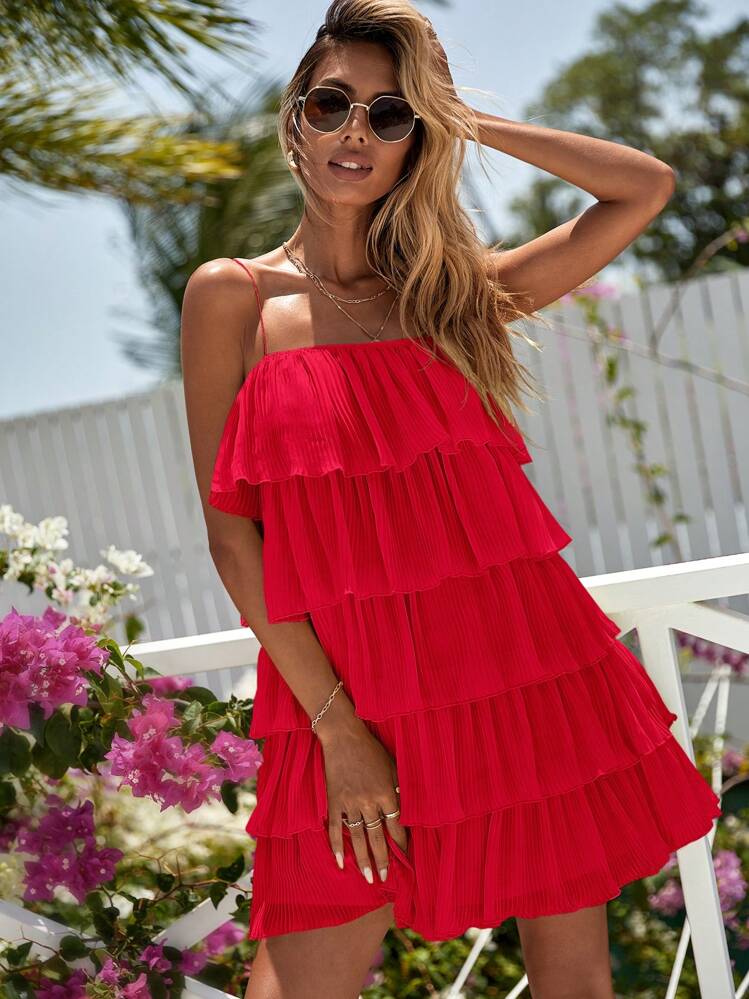 Vivid Eden Camada Bainha Vestido Cami - Vermelho - Visão 6