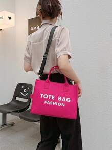 Felt Tote Bag Tote Women Handbag Letter Shoulder Bag Shopper Bag Crossbody Bag - Hot Pink - View 2