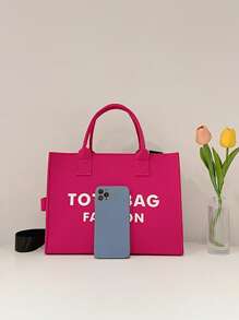 Felt Tote Bag Tote Women Handbag Letter Shoulder Bag Shopper Bag Crossbody Bag - Hot Pink - View 3