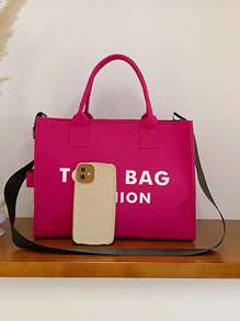 Felt Tote Bag Tote Women Handbag Letter Shoulder Bag Shopper Bag Crossbody Bag - Hot Pink - View 4